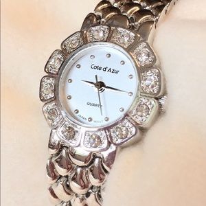 Côte d’ Azur silver watch with rhinestones